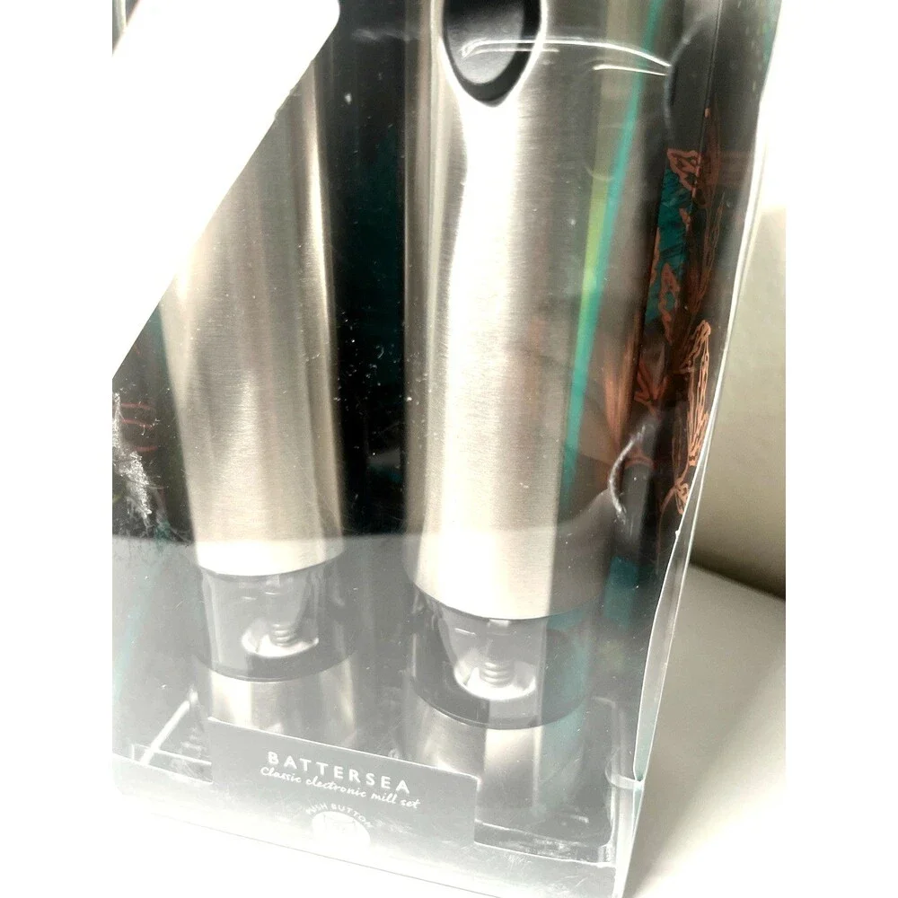 Cole & Mason Battersea Electric Salt & Pepper Mill Set Stainless Steel -New